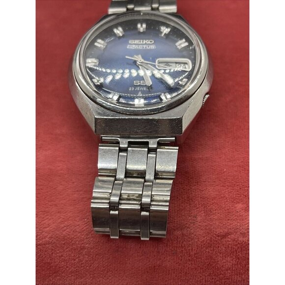 VINTAGE 1975 Seiko 5 Actus SS 23j Mens Watch Bracelet Blue Dial 6106-8680 - Picture 8 of 10